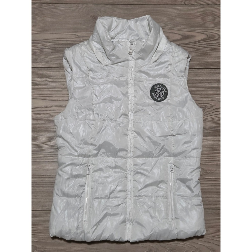 Aeropostale Eighty Seven Womens White Puffer Vest Leopard Lining Small Zip Up